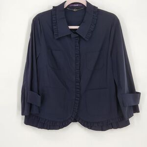 Laurel Escada Women's 10 Ruffle Long Sleeve Jacket Blazer Stretch‎ Navy Blue